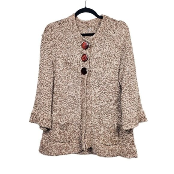 One Girl Who Womens Brown Flared Sleeve Tri-Button Knit Cardigan Sweater Size L - Picture 4 of 9